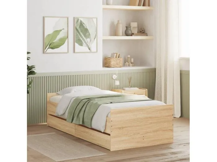 Bett mit Schubladen Sonoma-Eiche 75x190 cm