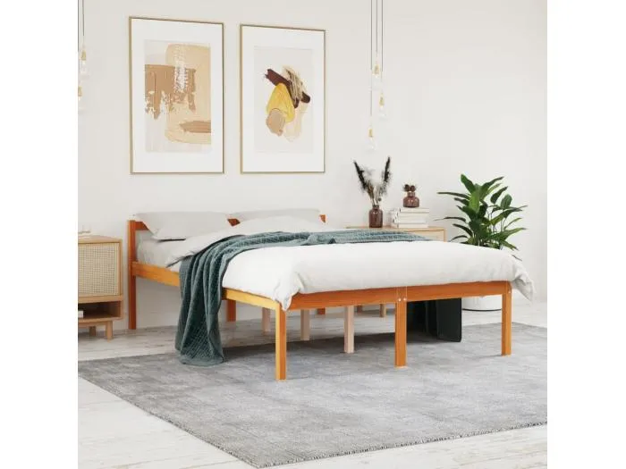 Seniorenbett Wachsbraun 135x190 cm Massivholz Kiefer