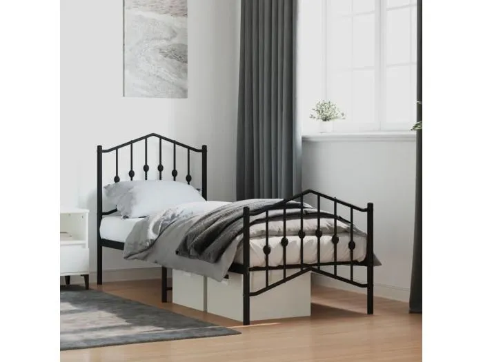 Bettgestell mit Kopf- und Fußteil Metall Schwarz 75x190 cm