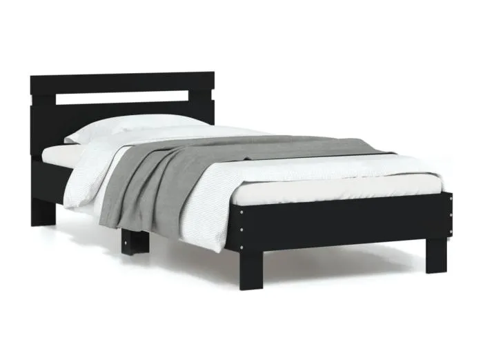 Bettgestell mit Kopfteil und LED-Leuchten Schwarz 90x200 cm