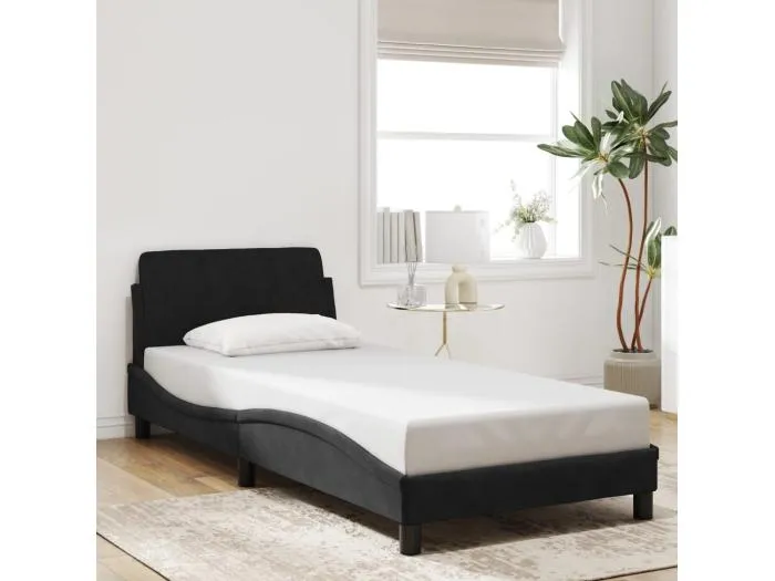 Bettgestell mit Kopfteil "Dover" Schwarz 90x200 cm Samt