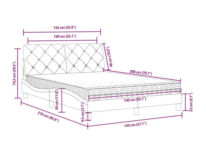 Bett mit Matratze Hellgrau 140x200 cm Samt