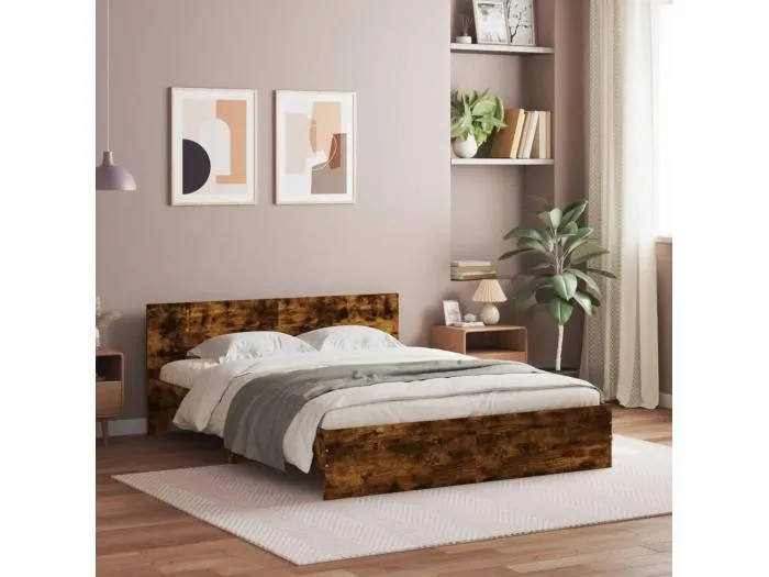 Bettgestell mit Kopfteil Räuchereiche 140x200 cm