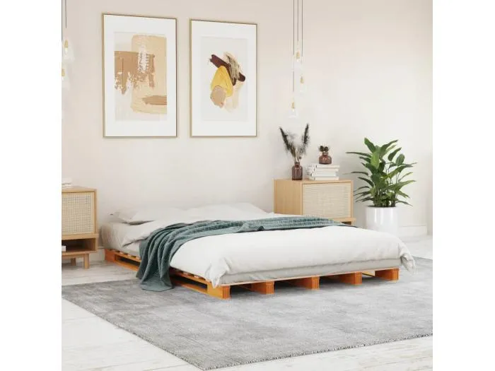 Palettenbett Wachsbraun 140x200 cm Massivholz Kiefer