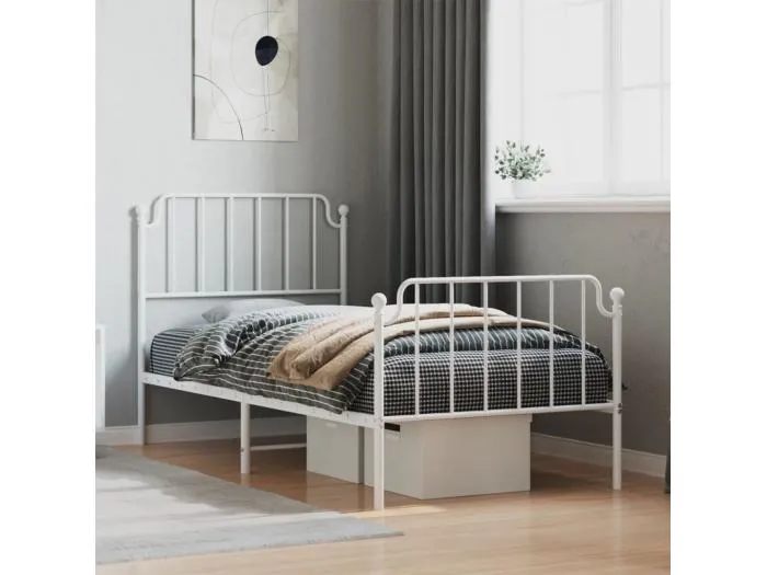 Bettgestell mit Kopf- und Fußteil Metall Weiß 90x200 cm