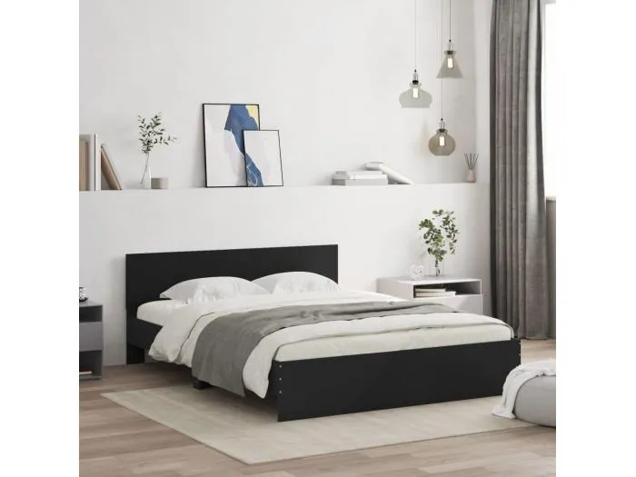 Bettgestell mit Kopfteil Schwarz 150x200 cm