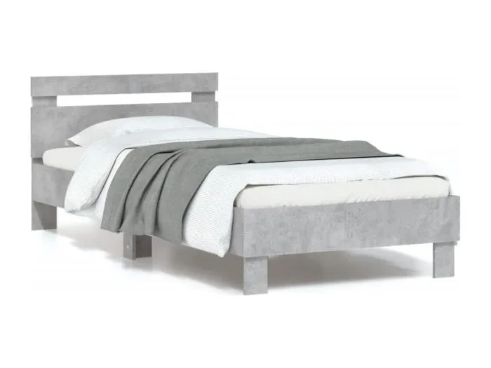 Bettgestell mit Kopfteil und LED-Leuchten Betongrau 90x200 cm