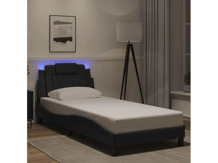 Bettgestell "Viana" mit LED ohne Matratze Schwarz 90x200 cm Kunstleder