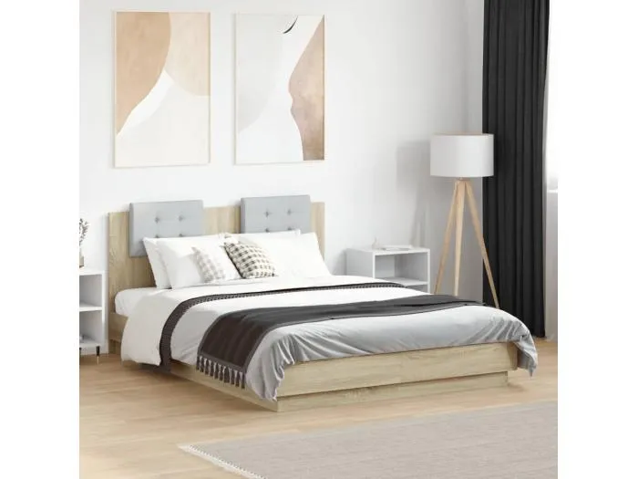 Bettgestell mit Kopfteil Sonoma-Eiche 135x190 cm Holzwerkstoff