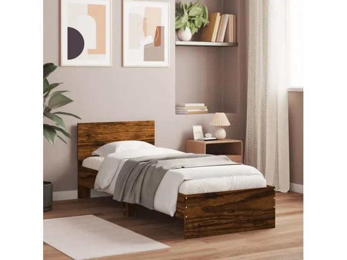 Bettgestell mit Kopfteil Räuchereiche 90x190 cm Holzwerkstoff