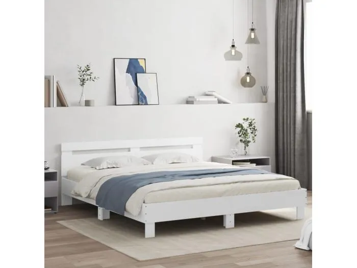 Bettgestell mit Kopfteil und LED-Beleuchtung Weiß 200x200 cm