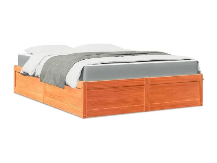 Bett mit Matratze Wachsbraun 140x200 cm Massivholz Kiefer