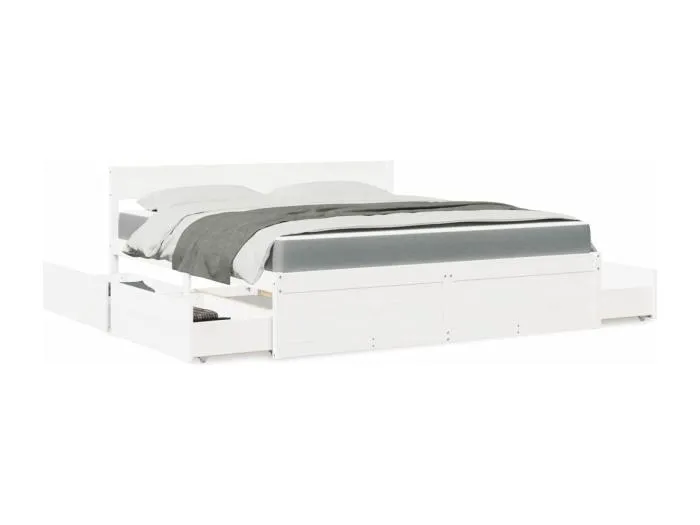 Bett mit Schubladen und Matratze Weiß 180x200 cm Massivholz