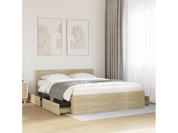 Bettgestell mit Kopfteil Sonoma-Eiche 160x200 cm Holzwerkstoff
