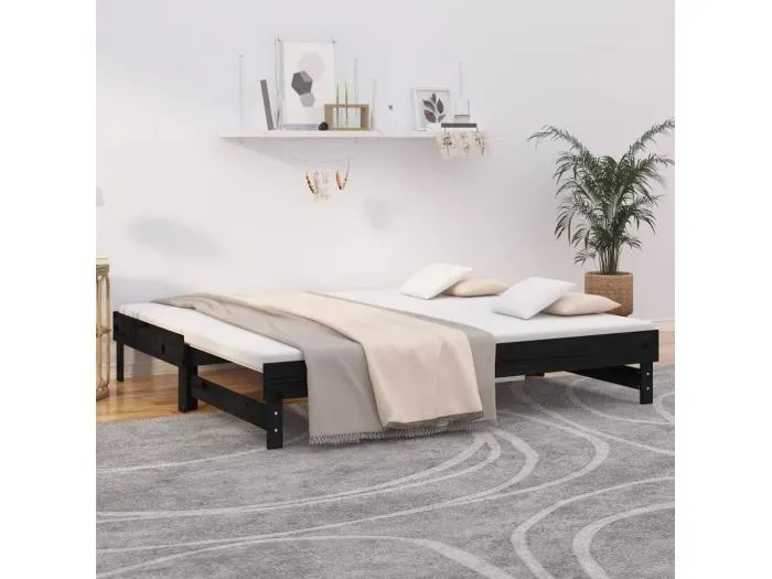 Tagesbett Ausziehbar Schwarz 2x(90x190) cm Massivholz Kiefer