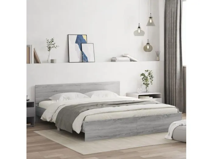 Bettgestell mit Kopfteil Grau Sonoma 200x200 cm
