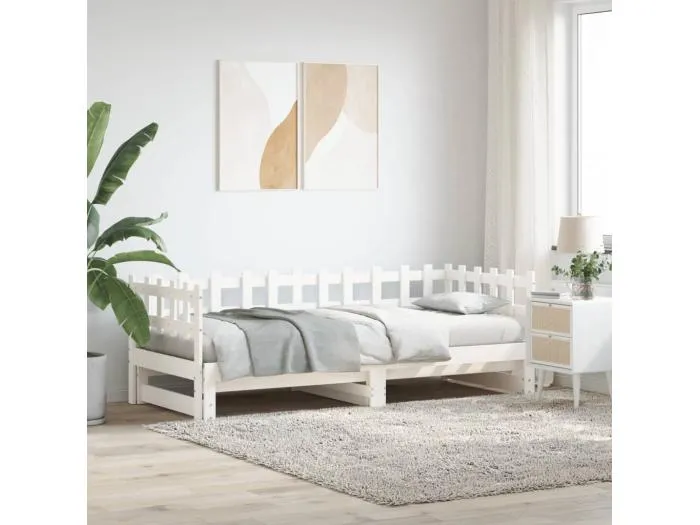 Tagesbett Ausziehbar Weiß 2x(80x200) cm Massivholz Kiefer