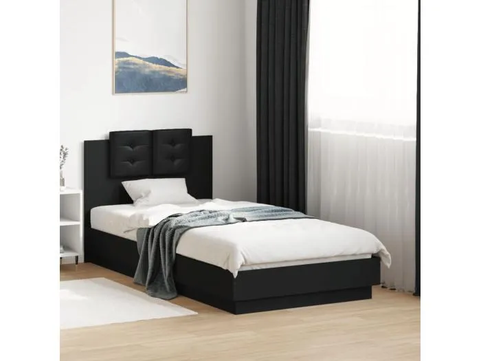 Bettgestell mit Kopfteil Schwarz 75x190 cm Holzwerkstoff