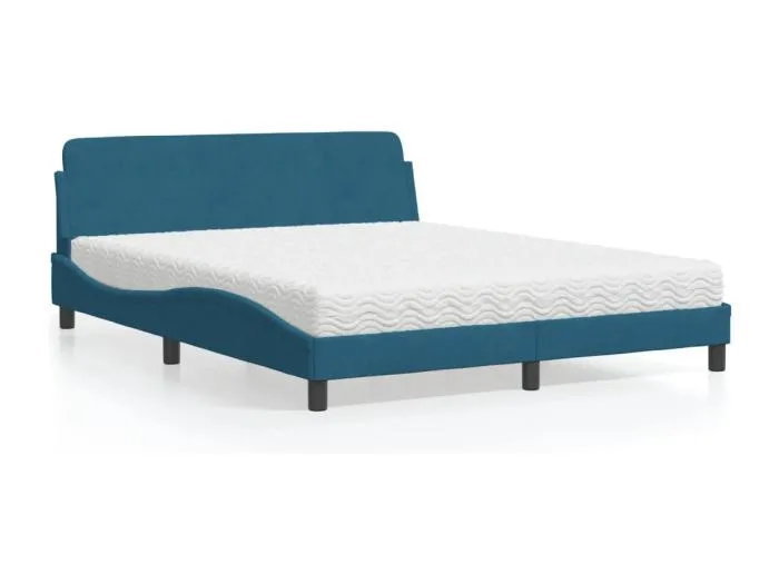 Bett mit Matratze "Dover" Blau 160x200 cm Samt