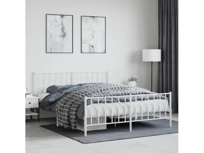 Bettgestell mit Kopf- und Fußteil Metall Weiß 160x200 cm