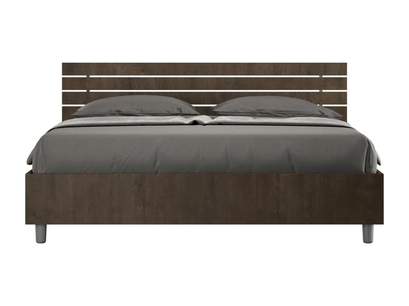 Bettkasten 160x200 mit geneigtem Kopfteil und Lattenrost aus Ankel-Walnussholz