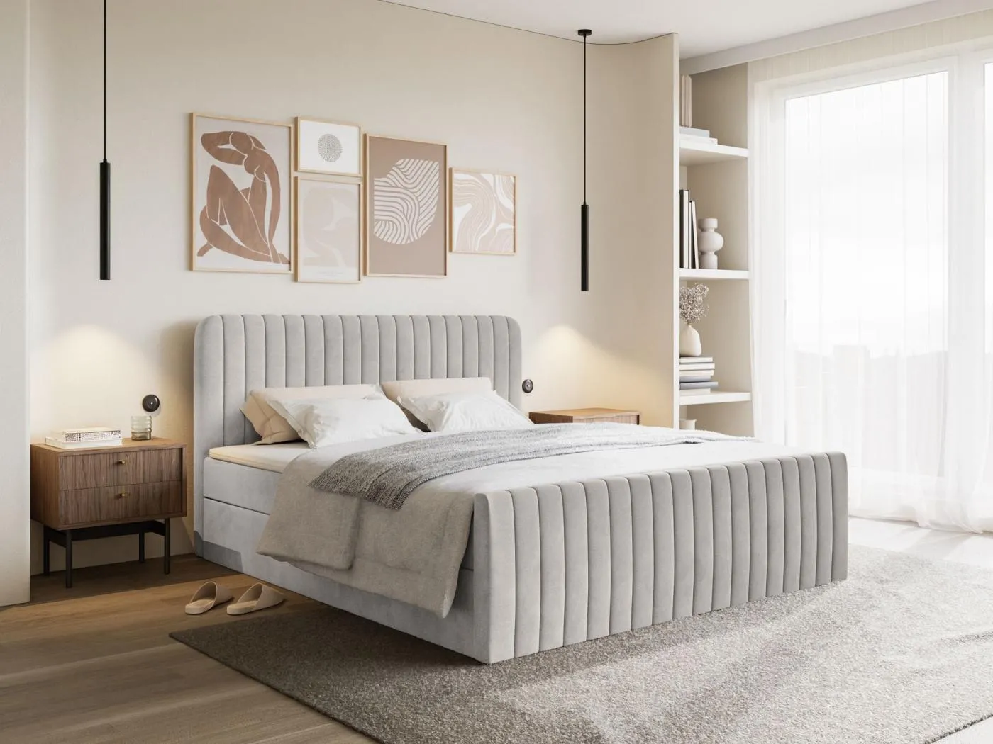 Boxspringbett 140x200 mit Bettkasten - Topper und Samtbezug - Greige - SALIANO