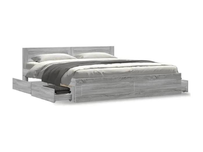 Bettgestell mit Kopfteil Grau Sonoma 180x200 cm Holzwerkstoff