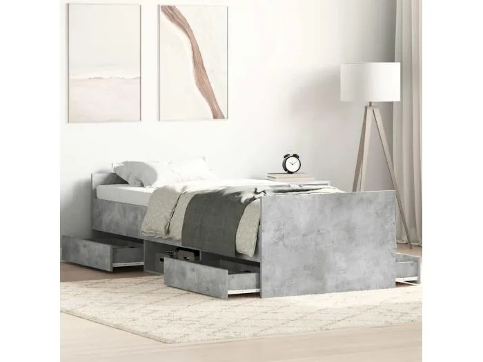 Bettgestell mit Kopf- und Fußteil Betongrau 90x190 cm