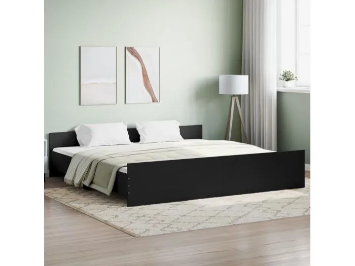 Bettgestell mit Kopf- und Fußteil Schwarz 200x200 cm