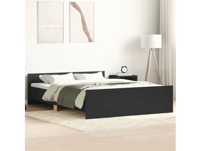 Bettgestell mit Kopf- und Fußteil Schwarz 140x190 cm