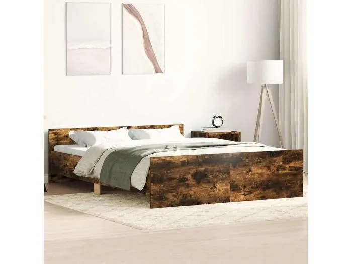 Bettgestell mit Kopf- und Fußteil Räuchereiche 140x200 cm