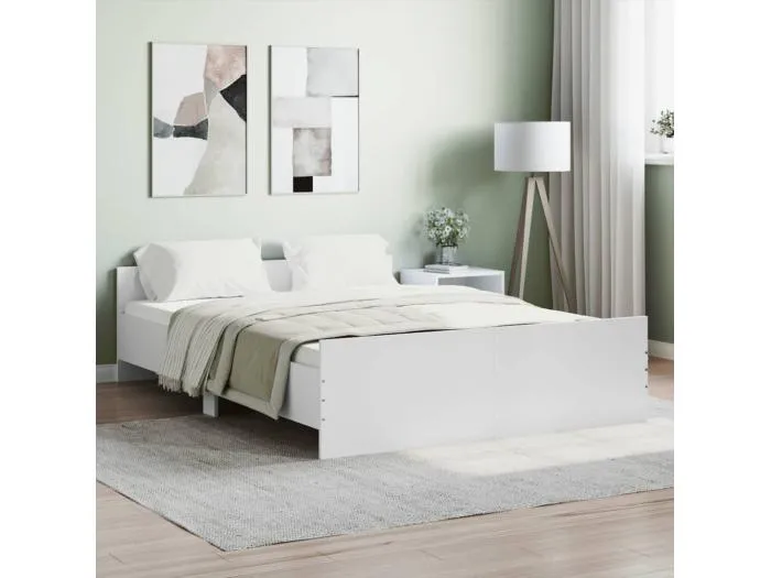 Bettgestell mit Kopf- und Fußteil Weiß 135x190 cm