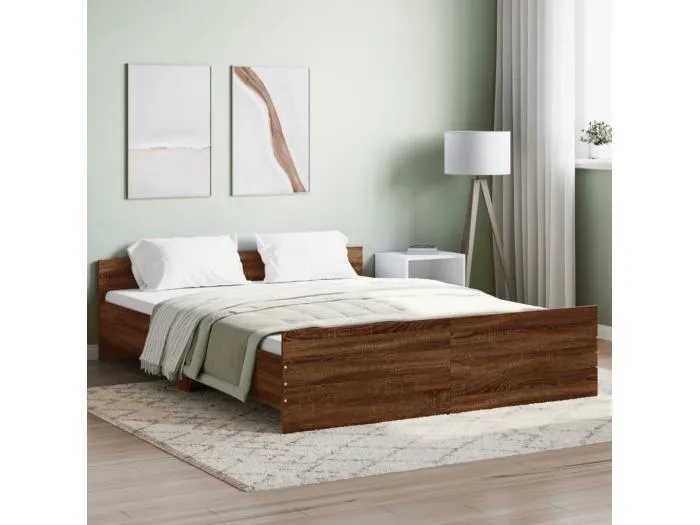 Bettgestell mit Kopf- und Fußteil Braun Eiche 140x200 cm