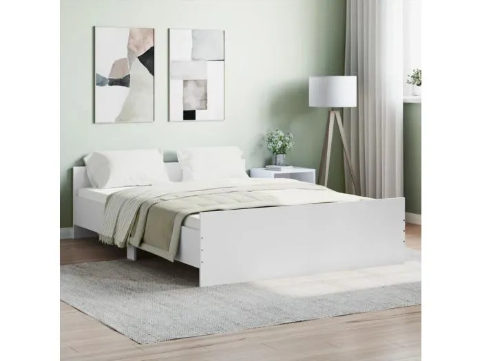 Bettgestell mit Kopf- und Fußteil Weiß 140x190 cm