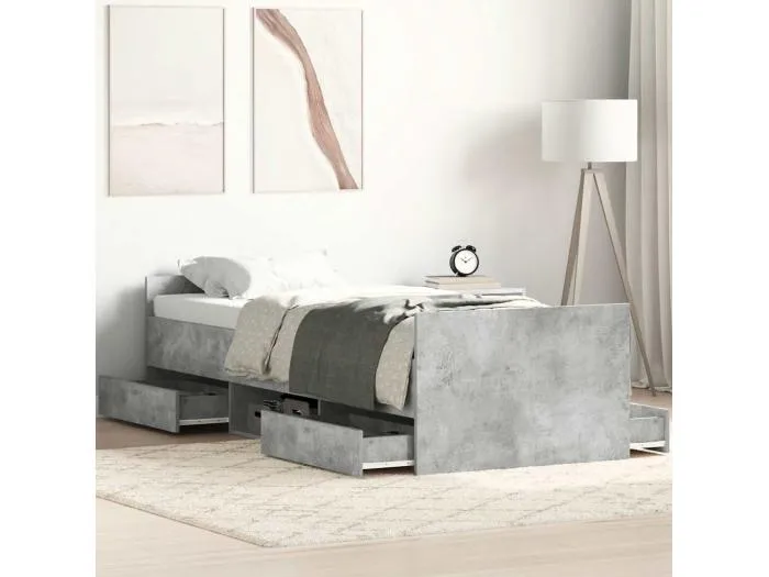 Bettgestell mit Kopf- und Fußteil Betongrau 75x190 cm