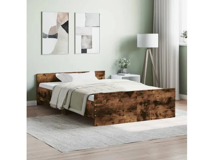 Bettgestell mit Kopf- und Fußteil Räuchereiche 120x190 cm