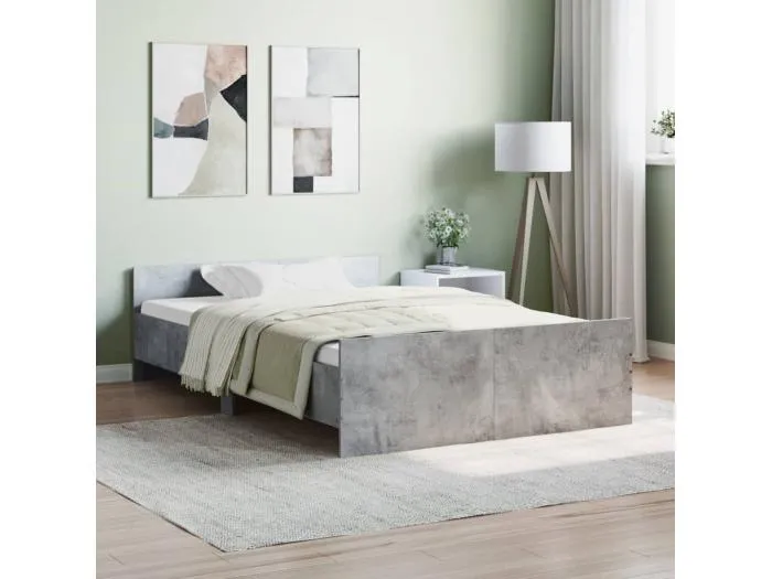 Bettgestell mit Kopf- und Fußteil Betongrau 120x190 cm