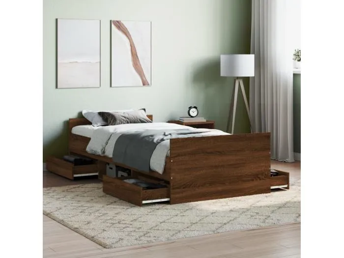 Bettgestell mit Kopf- und Fußteil Braun Eichen-Optik 90x190 cm