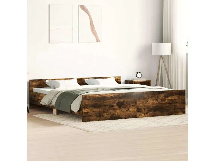 Bettgestell mit Kopf- und Fußteil Räuchereiche 160x200 cm