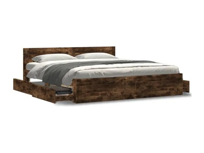 Bettgestell mit Kopfteil Räuchereiche 180x200 cm Holzwerkstoff
