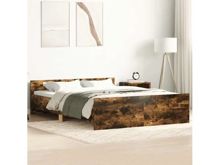 Bettgestell mit Kopf- und Fußteil Räuchereiche 140x190 cm