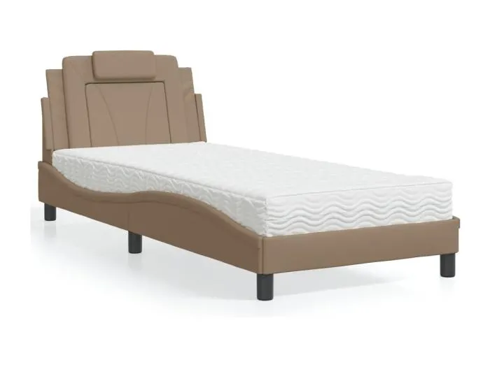 Bett "Viana" mit Matratze Cappuccino-Braun 90x190 cm Kunstleder