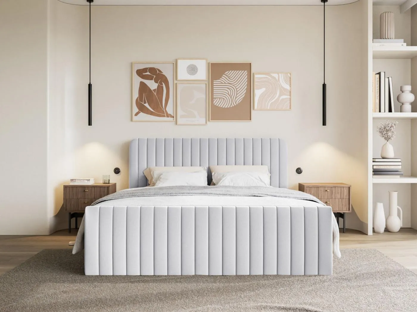 Boxspringbett mit Bettkasten - Topper und Chenille-Bezug - Hellgrau - 140x200 cm - SALIANO