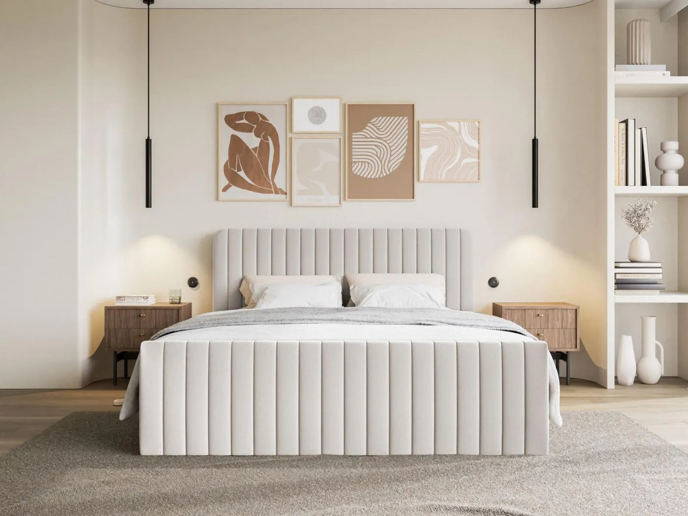 Boxspringbett mit Bettkasten - Topper und Chenille-Bezug - Hellbeige - 160x200 cm - SALIANO