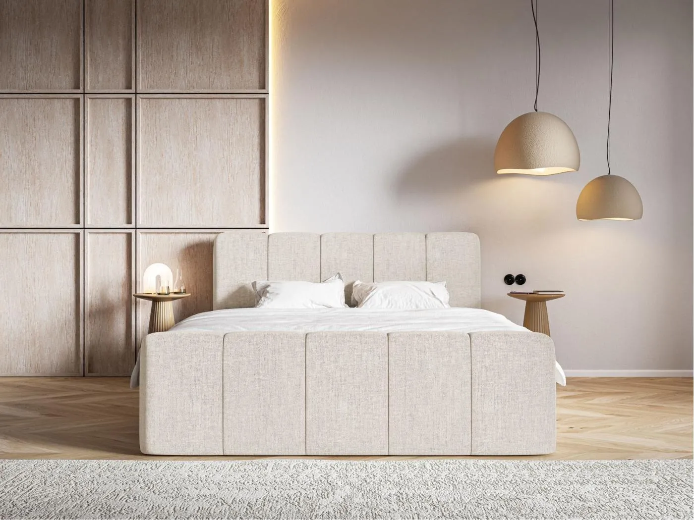 Boxspringbett 160x200 - mit Bettkästen und Topper - Chenille Hellbeige - CLOUDY II