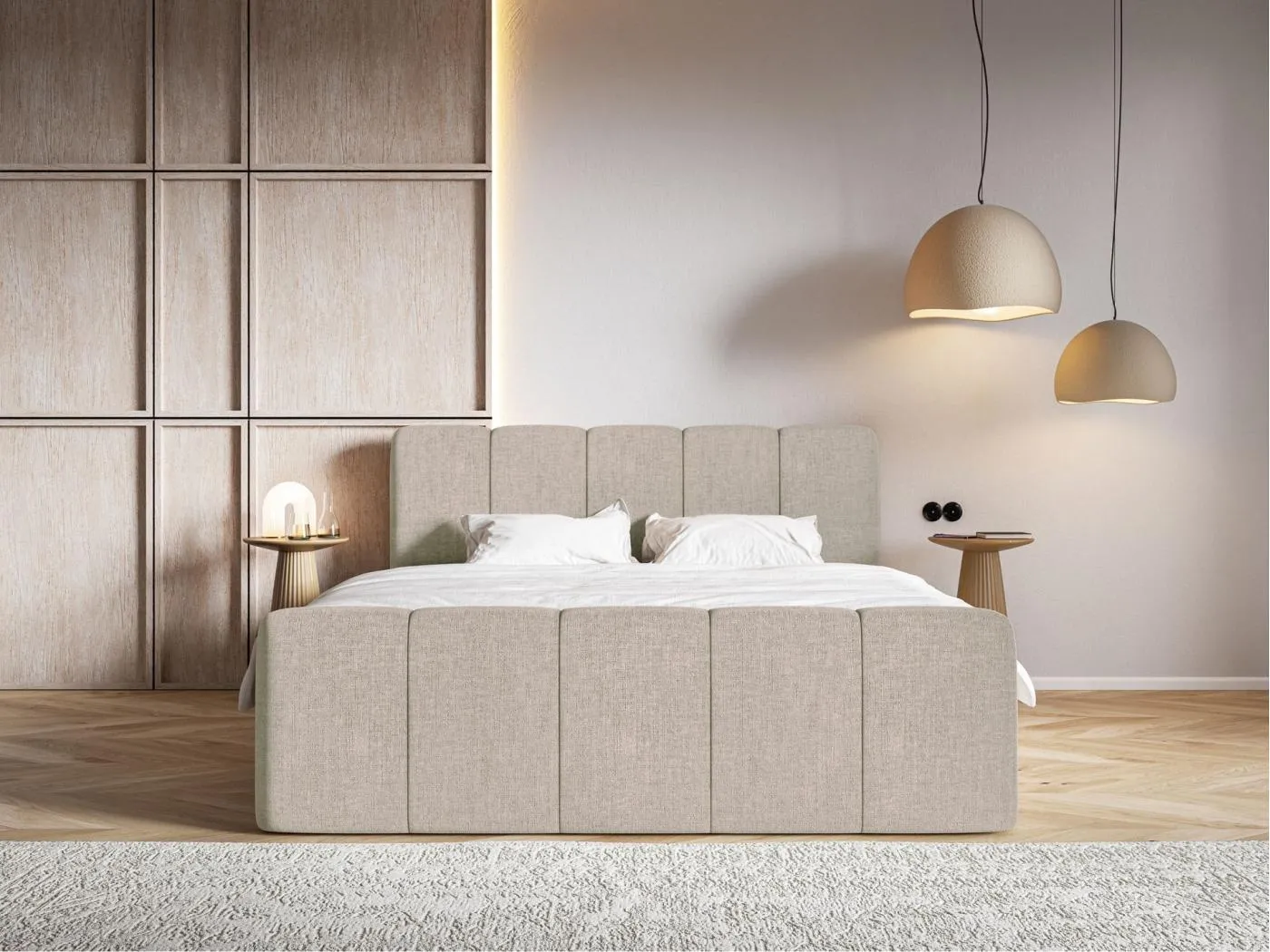Boxspringbett 160x200 - mit Bettkästen und Topper - Chenille Taupe - CLOUDY II