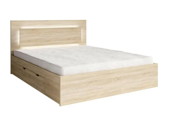 Bett NOFI 160 x 200 cm mit Lattenrost und 2 Schubladen - Sonoma Eiche Farbe