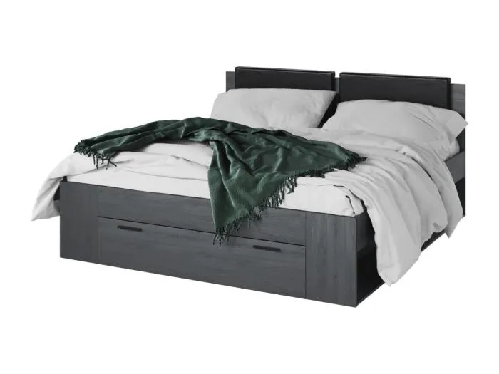 Erwachsenenbett 180x200 mit integrierten Schubladen - Kollektion FLOYD, Farbe Grau in Holzoptik