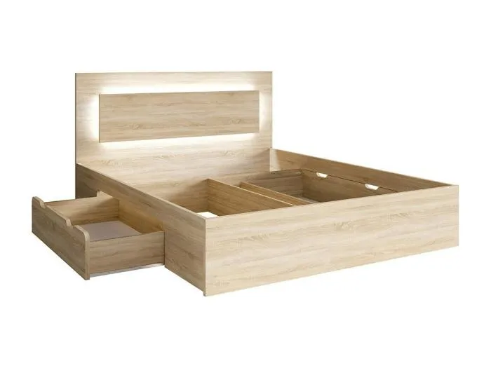 Bett NOFI 140 x 200 cm mit Lattenrost und 2 Schubladen - Farbe Sonoma Eiche