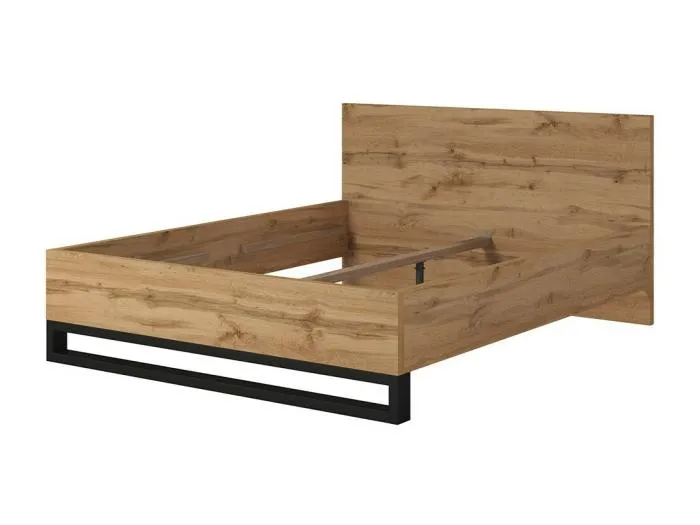 Erwachsenenbett 160x200 im Industriestil - Kollektion MILOS. Farbe rohe Eiche und Schwarz.